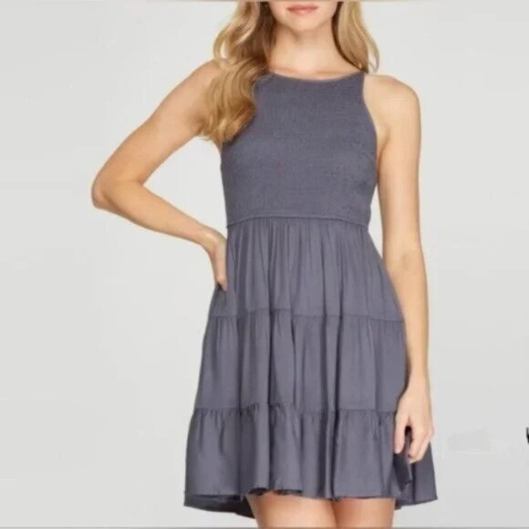 NWT Vici sleeveless smocked tiered mini dress - Picture 1 of 6